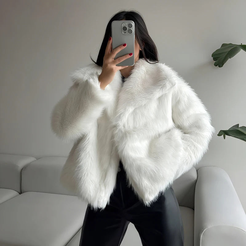 MUJER Faux Fur Coat Plush Fluffy