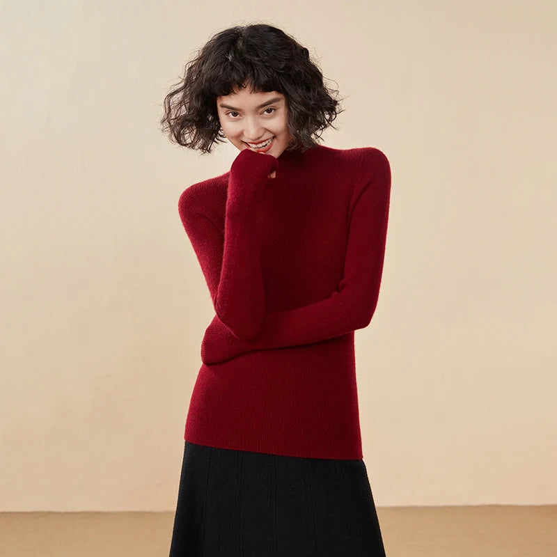 ADDONEE Women's 100% Cashmere Sweater Mock Necl Long Sleeve Slim Basic Pullover Autumn Winter Soft Warm Cashmere Knitwear Tops