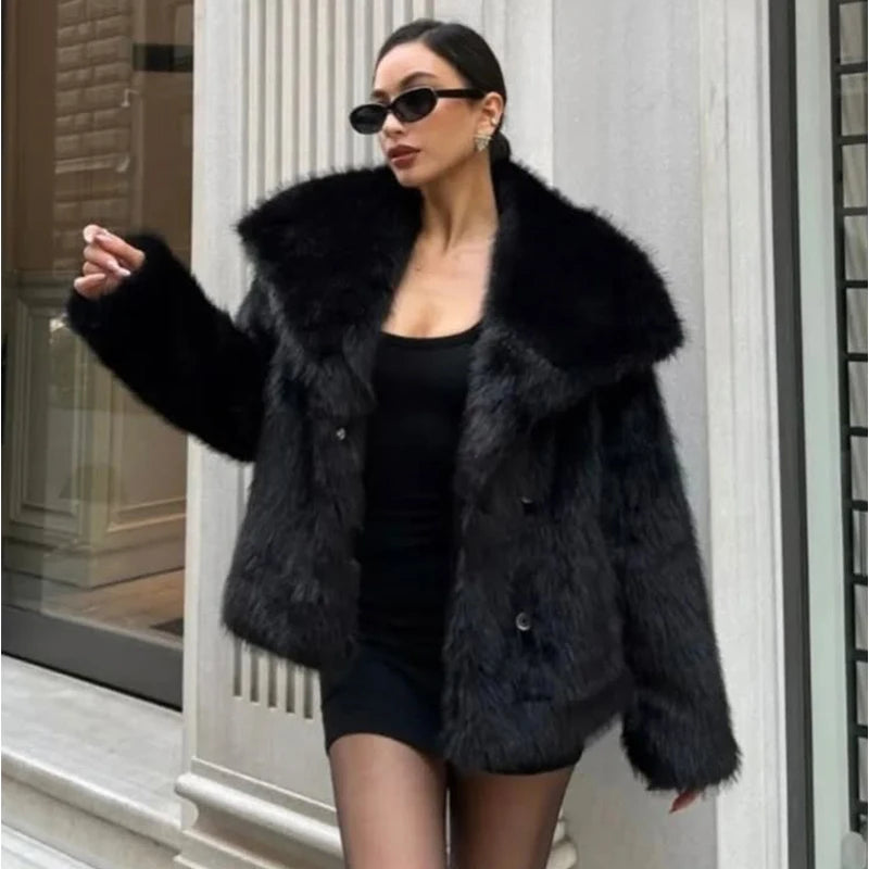 MUJER Faux Fur Coat Plush Fluffy