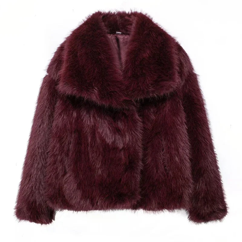 MUJER Faux Fur Coat Plush Fluffy