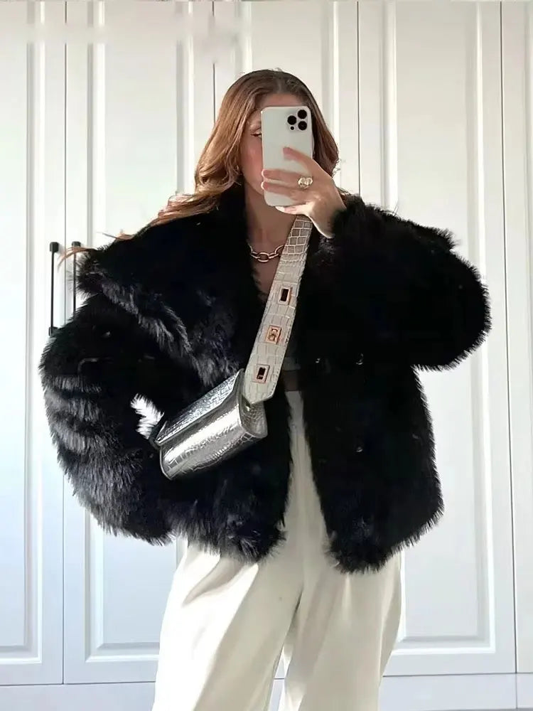 HH Women Elegant Faux Fur Coat Warm