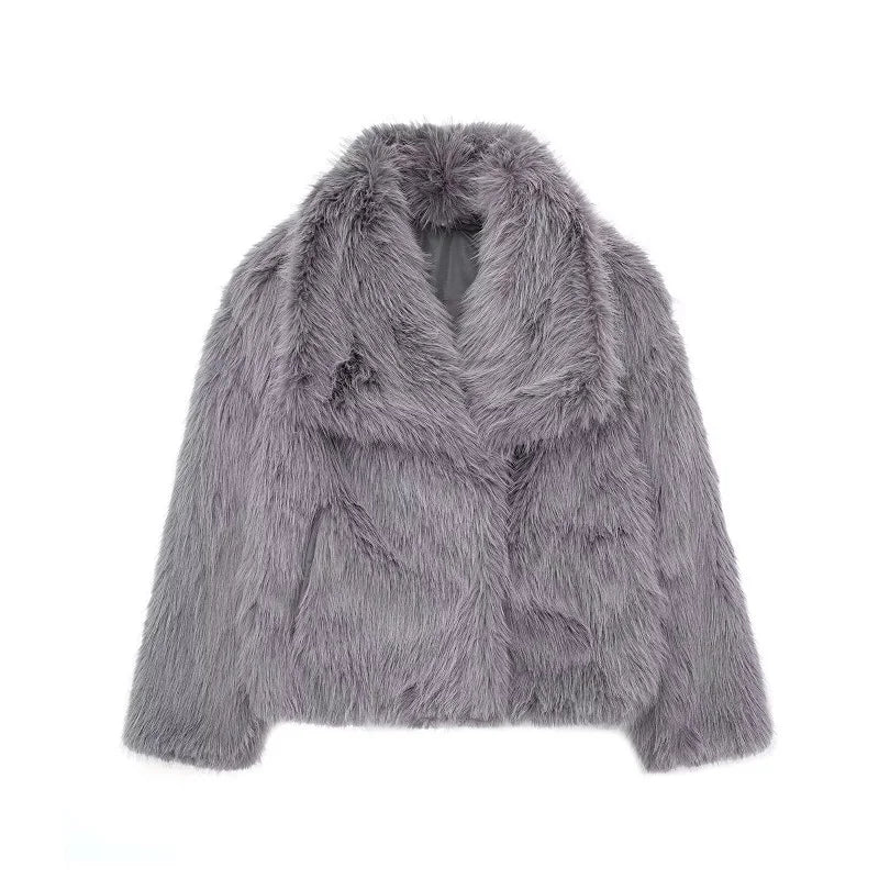 MUJER Faux Fur Coat Plush Fluffy