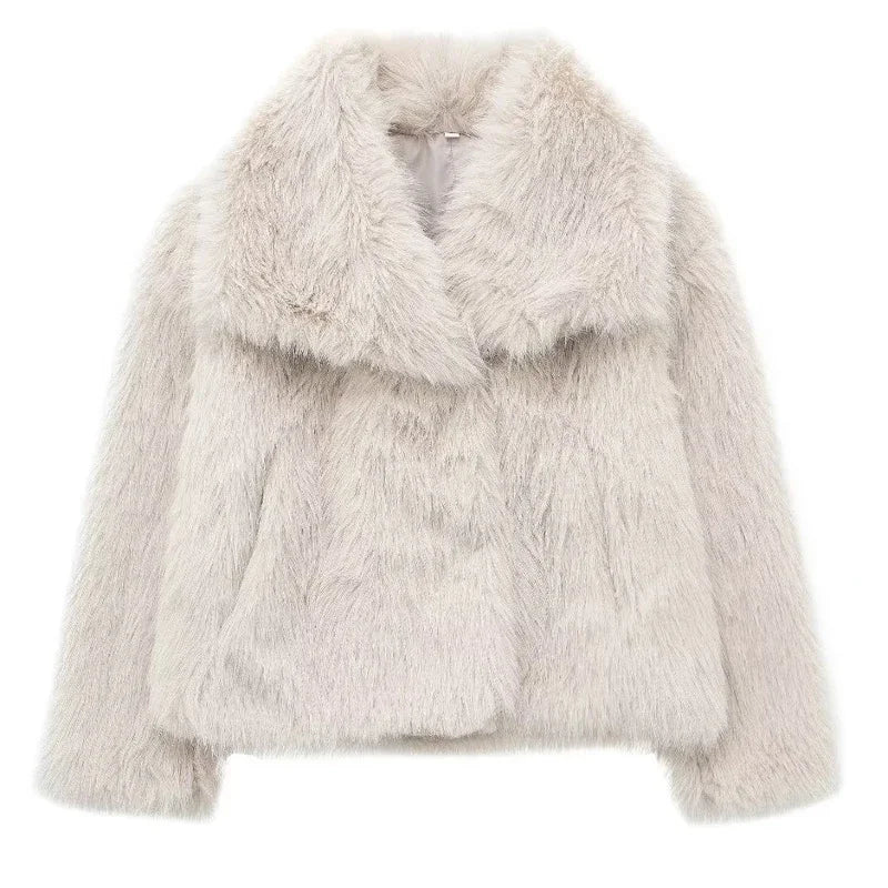 MUJER Faux Fur Coat Plush Fluffy