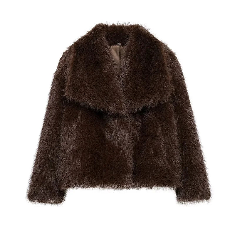 MUJER Faux Fur Coat Plush Fluffy