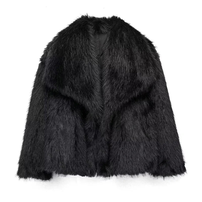 MUJER Faux Fur Coat Plush Fluffy