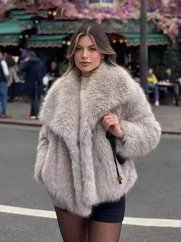 HH Women Elegant Faux Fur Coat Warm