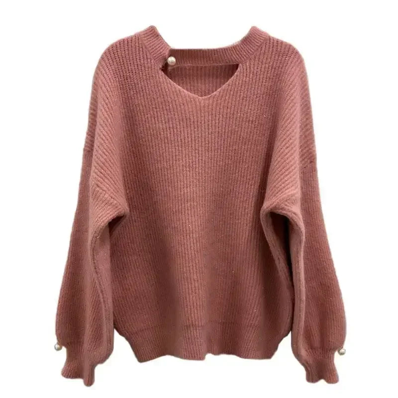 Knit Tops for Woman Red V-neck